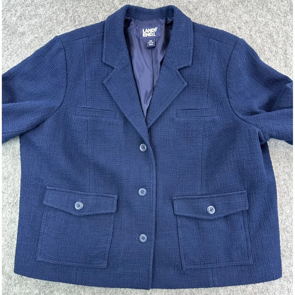 Lands End Women's Blue Tweed 3 Button Cotton Jacket sz 2X (15618) - Picture 2 of 8